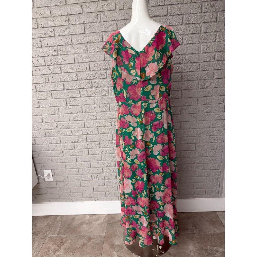 London Times Women's Ruffle Sleeve Watercolor Bloom Print Maxi Dress Size 16 - Picture 4 of 12